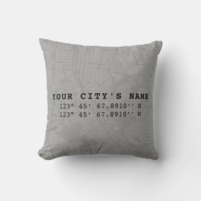 Custom Map & Coordinates | Light Grey & Black Cushion (Front)