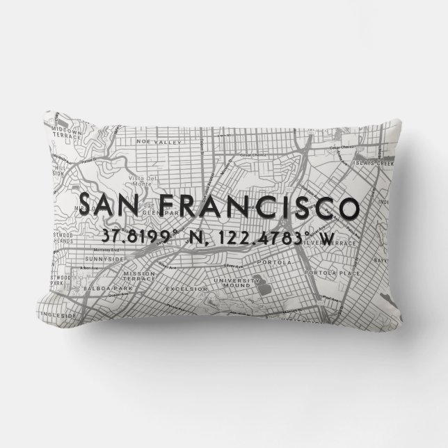 Custom Map & Coordinates Template | San Francisco Lumbar Cushion (Front)
