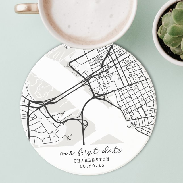 Custom Map "Where We Met" First Date Personalised Coaster (Custom Map "Where We Met" First Date Personalized Coaster Our First Date 1st Anniversary Gift)