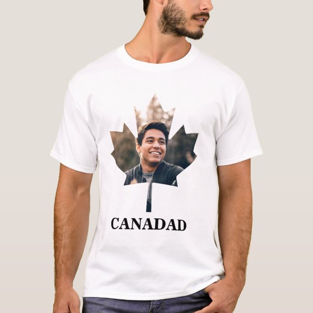 Custom maple leaf shape photo happy Canada day T-Shirt (Front)