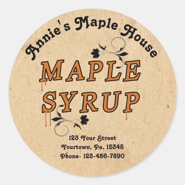 Custom Maple Syrup Business Round Product Sticker (Front)