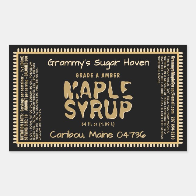 Custom Maple Syrup Label with Nutrition Facts   (Front)