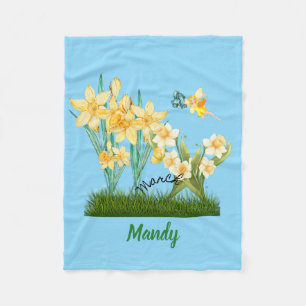 Custom Mar Birth Flowers & Stone Fleece Blanket