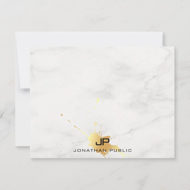 Custom Marble Elegant Gold Splash Monogram Card (Front)