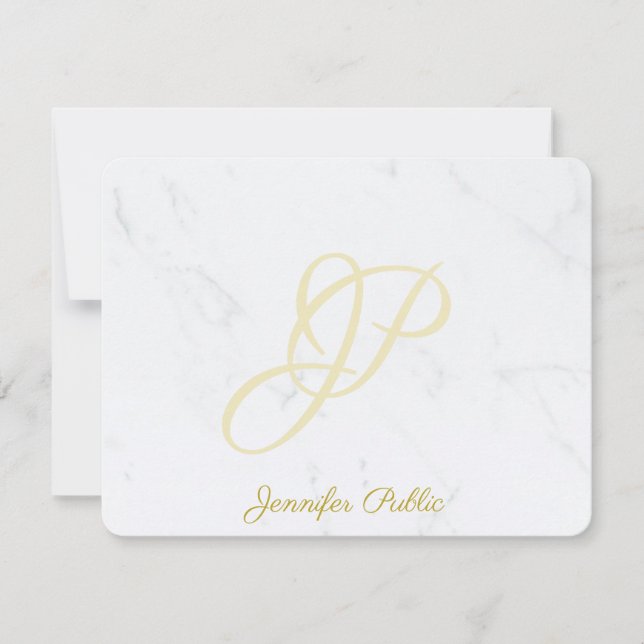 Custom Marble Gold Handwritten Name Script Modern Card (Front)