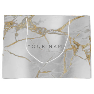 Custom Marble Grey Gold Metallic Abstract Silver Large Gift Bag