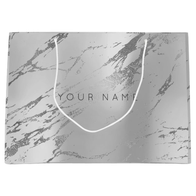 Custom Marble Grey Monoch Metallic Abstract Silver Large Gift Bag (Front)