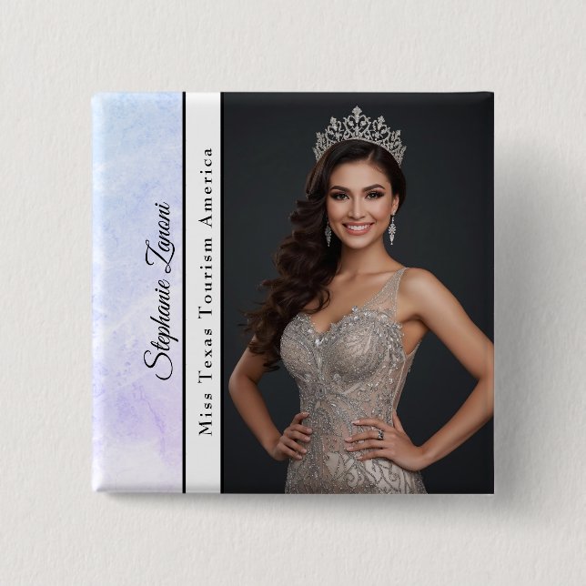 Custom Marble Pageant Sash Photo Button Pin (Front)