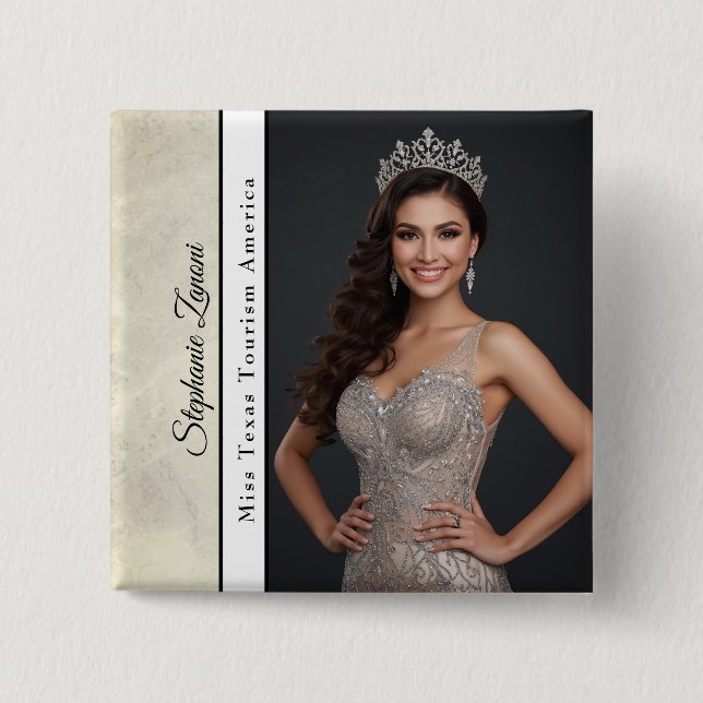 Custom Marble Pageant Sash Photo Button Pin (Front)