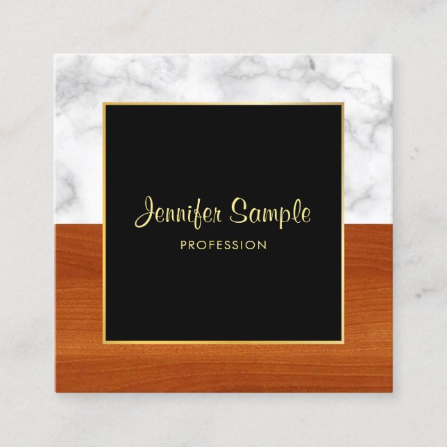 Custom Marble Wood Gold Modern Elegant Template Square Business Card (Front)