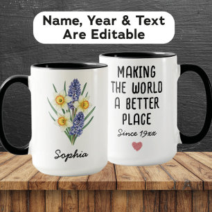 Custom March Birth Flower - Personalised Name Mug