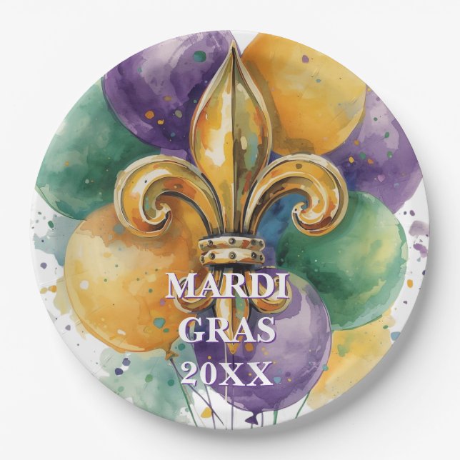 Custom Mardi Gras Colours Paper Plate (Front)
