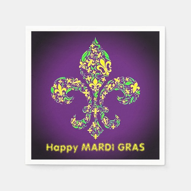 Custom MARDI GRAS Fleur de Lis Disposable Cocktail Napkin (Front)