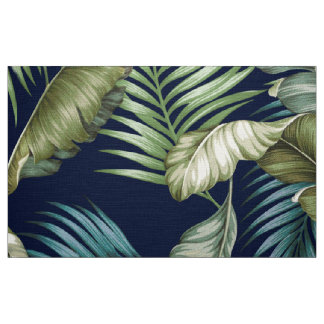 CUSTOM Marilyn Hawaiian Leaves Green Teal Navy Fabric