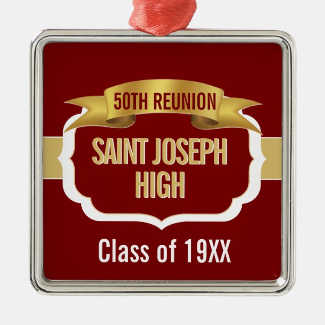 Custom Maroon 50th Class Reunion  Metal Ornament (Front)