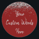 Custom Maroon and Silver Birthday Party Favour Classic Round Sticker<br><div class="desc">personalised sweet 16 label quinceanera,  mis quince 30th 40th 50th,  15th 16th 18th 20th 21st,  25th 10th 5th personalised anniversary,  vow renewal wedding reception gift,  son husband him his grandson,  boy baby shower her granddaughter,  girl daughter wife uni graduation,  college graduate high school glitter,  bridal bachelorette hen do night</div>
