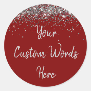 Custom Maroon and Silver Birthday Party Favour Classic Round Sticker