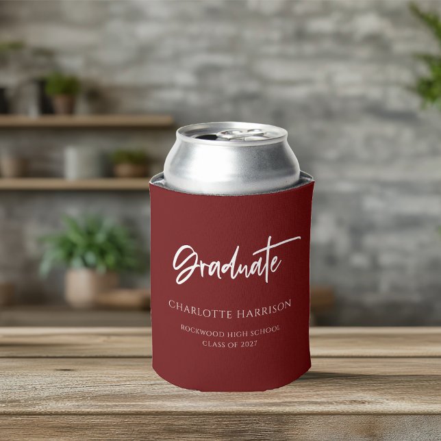 Custom Maroon and White Graduation Party Can Cooler (Creator Uploaded)