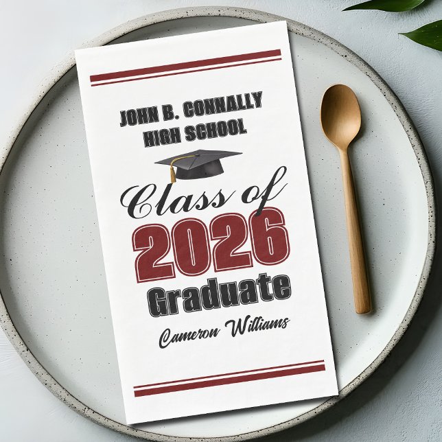 Custom Maroon Class of 2026 Graduation Party Napkin (Creator Uploaded)