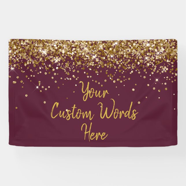 Custom Maroon Gold Birthday Party Photo Booth Prop Banner (Horizontal)