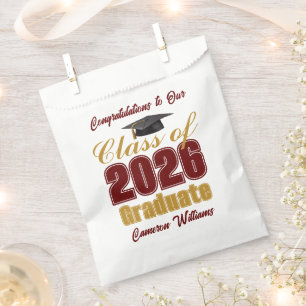 Custom Maroon Gold Class of 2026 Graduation Party Favour Bag