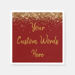 Custom Maroon & Gold Glitter Birthday Party Favour Napkin