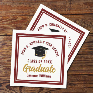 Custom Maroon Gold Graduate 2025 Graduation Party Napkin