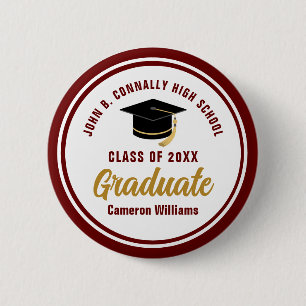 Custom Maroon Gold Graduate 2026 Graduation Party 6 Cm Round Badge