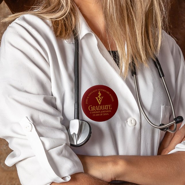Custom Maroon Gold Veterinary School Graduation 6 Cm Round Badge (Creator Uploaded)