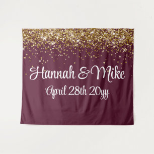 Custom Maroon & Gold Wedding Backdrop Photo Booth Tapestry