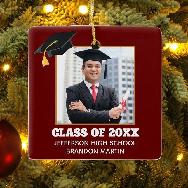 Custom Maroon Graduation Senior Photo 2025 Ceramic Ornament (Creator Uploaded)