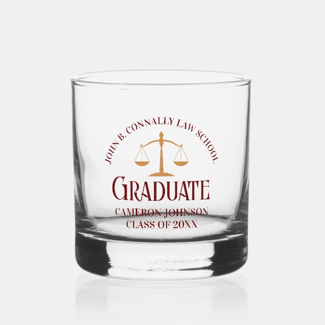 Custom Maroon Law School Graduation Commemorative Whiskey Glass (Front)