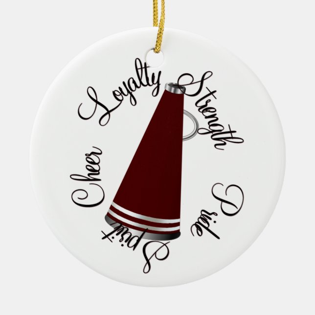 Custom Maroon Megaphone Cheerleader Ornament (Front)