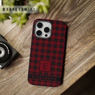Custom Maroon Red Green Black Chequered Pattern iPhone 15 Pro Max Case