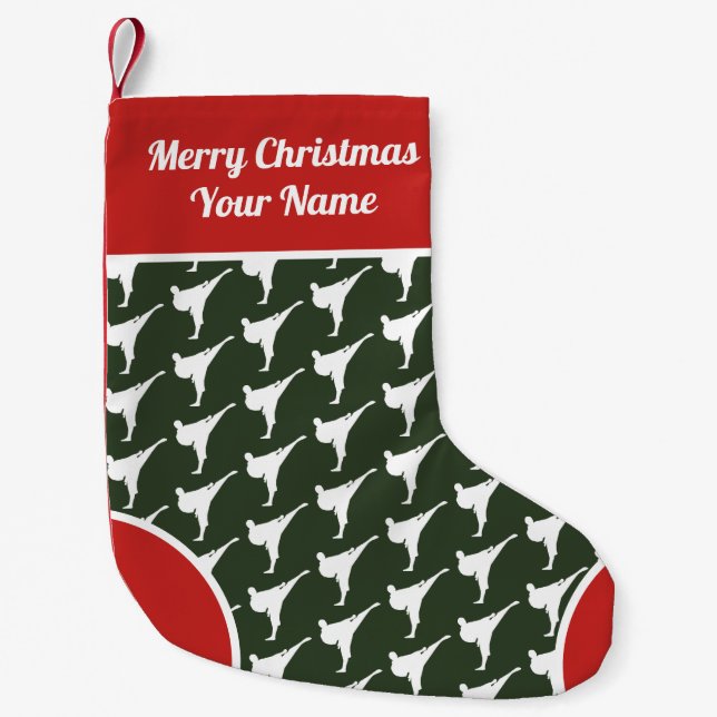 Custom martial arts karate kick pattern small christmas stocking (Front)