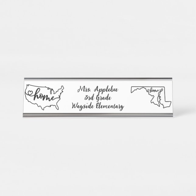 Custom Maryland State US Home Line Art Desk Name Plate (Front)
