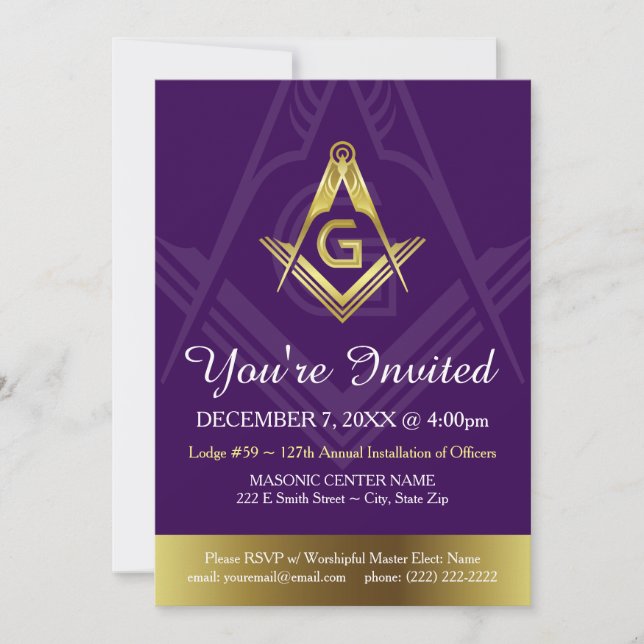 Custom Masonic Invitation Templates | Grand Lodge (Front)