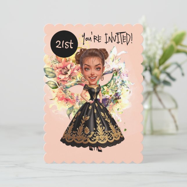 Custom Masquerade 21st Birthday Bash Invitation (Standing Front)