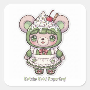Custom Matcha Maid Bear 🎀 Kawaii Gaming Gift Square Sticker