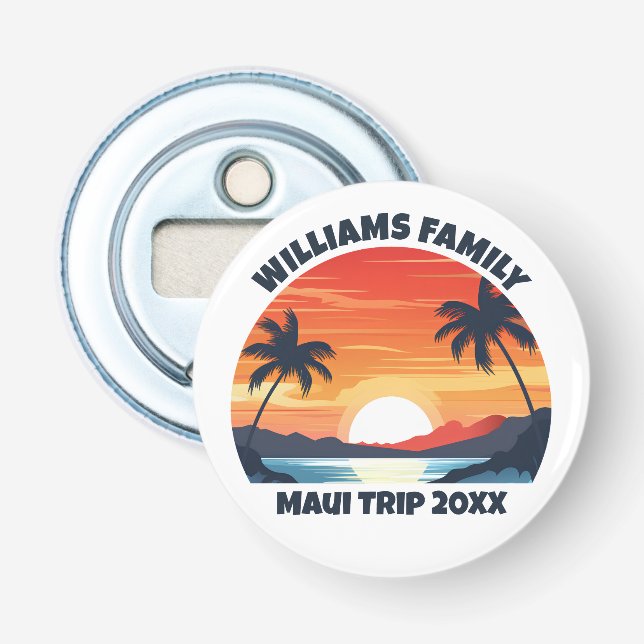 Custom Maui Trip Cool Sunrise Palm Trees Bottle Opener (Front)