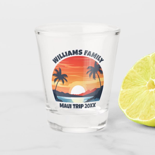 Custom Maui Trip Cool Sunrise Palm Trees Shot Glass (Front)