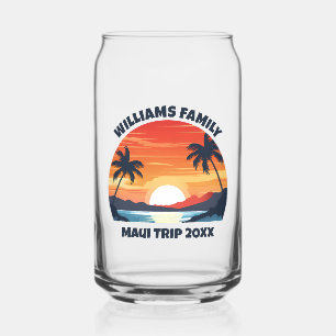 Custom Maui Trip Sunrise Palm Trees Keepsake Can Glass