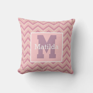 Custom Mauve Purple Pink Chevron Monogram Name Cushion