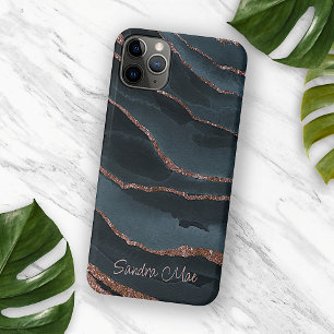 Custom Mauve Rose Gold Dark Blue Marble Pattern iPhone 11 Pro Max Case