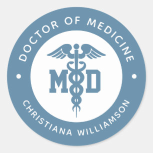 Custom MD Doctor of Medicine Doctor Graduation Classic Round Sticker