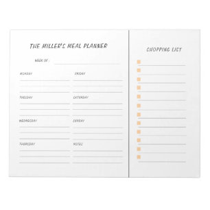 Custom Meal Planner and grocery list Notepad