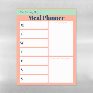 Custom Meal Planner & Shopping List Coral Seafoam Magnetic Dry Erase Sheet
