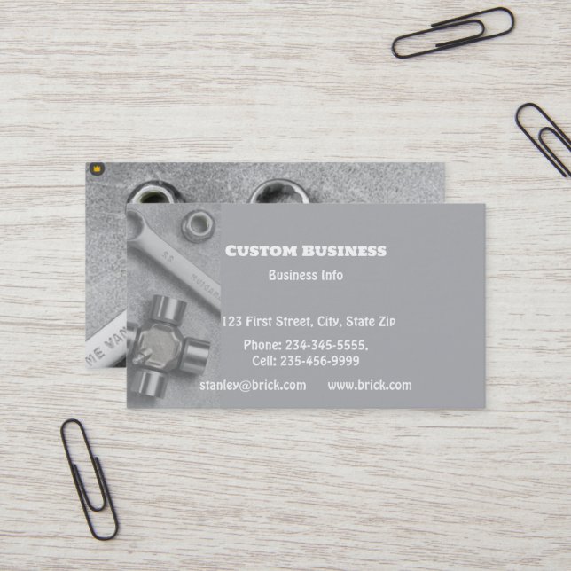Custom Mechanic Machinery Engineering Automotive  Business Card (Front/Back In Situ)
