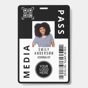 Custom Media Pass Photo ID Logo QR Code Black Badge
