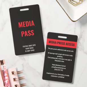 Custom Media Press Access Concert Festival Red ID Badge